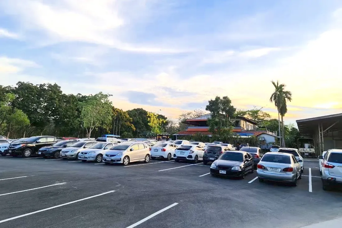 Surface parking lot at dusk
